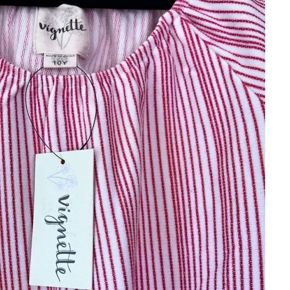NWT! Vignette Girls Red White Striped Tie Front Top Size 10Y